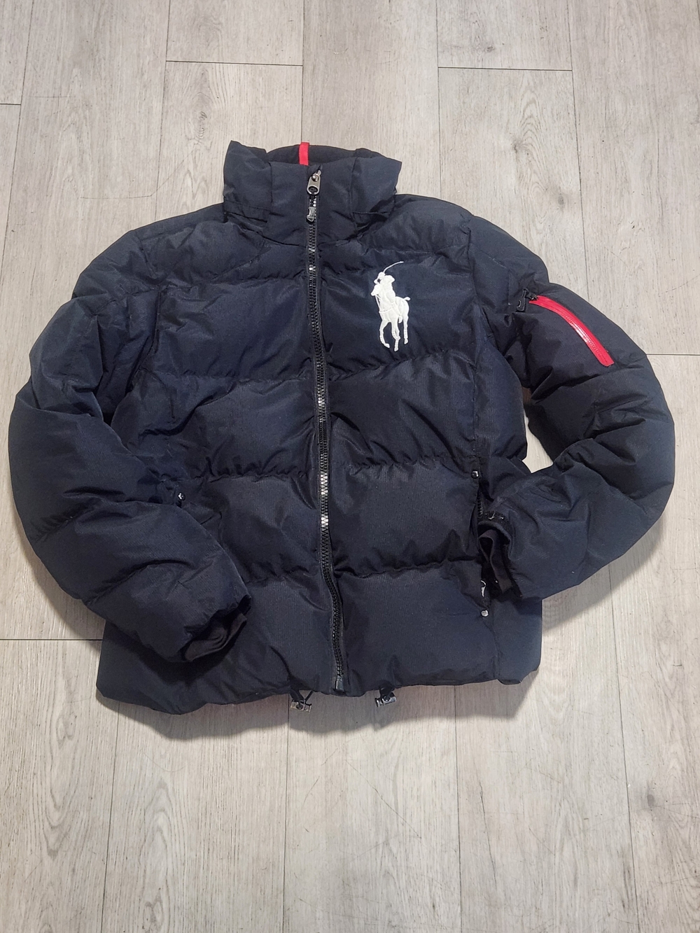 Polo ralph lauren big pony down puffer jacket mens small black red lining